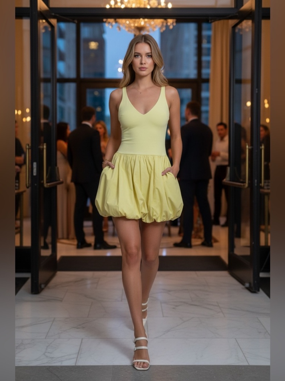 Zara Mini Party Dress Balloon Skirt Sz Large Lemon Yellow Graduation Celebrate